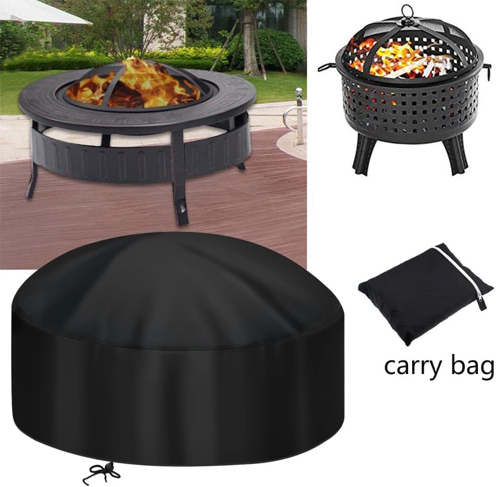 44-Inch Fire Pit Cover for 42-44 inch Round Fire Pit, Heavy Duty 300D Oxford Fabric Waterproof Dustproof Fire Bowl Cover All-Season Protection 44"Dia x 24"H