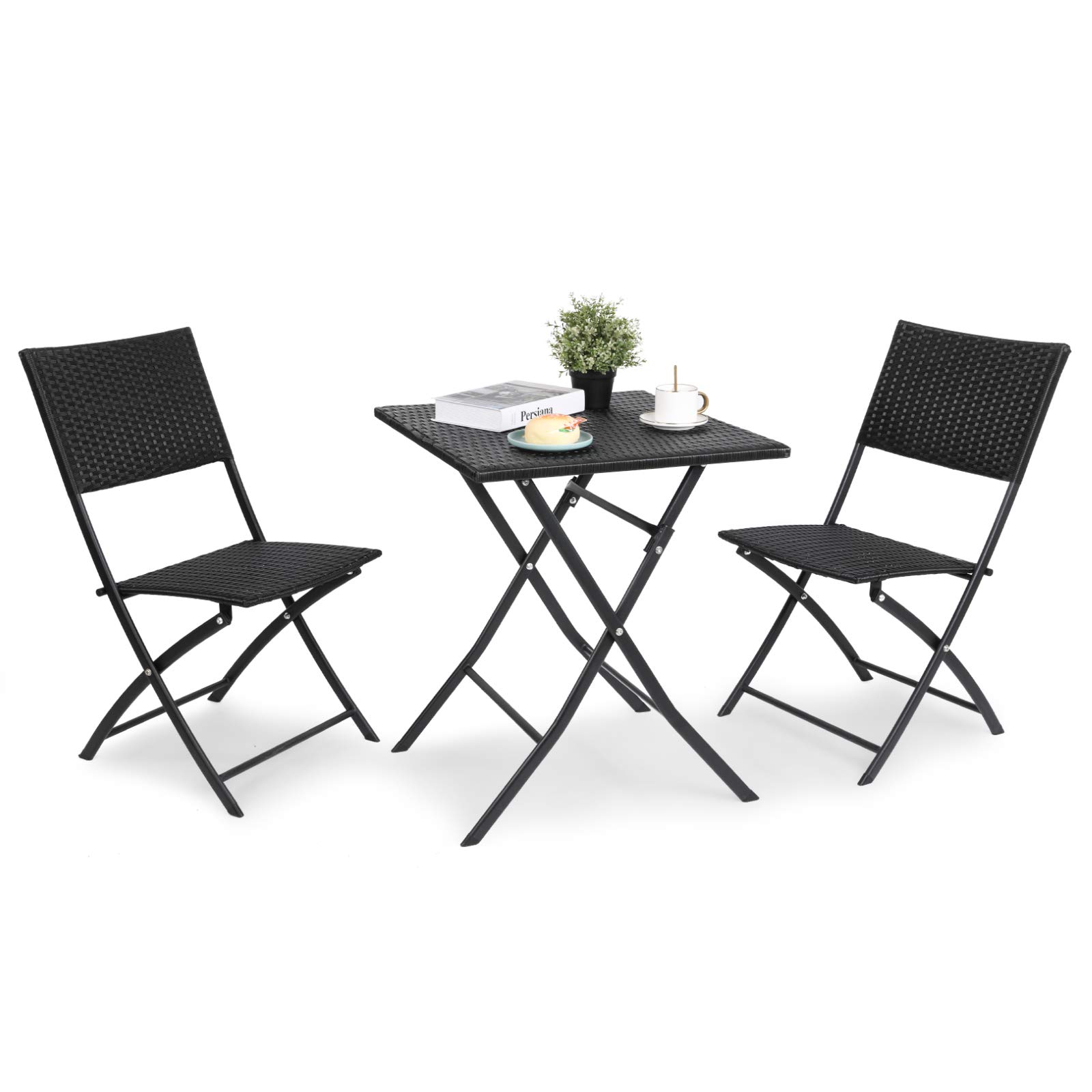 Buy Patio Bistro Sets 3 Piece, Foldable Metal & Rattan Patio Table and