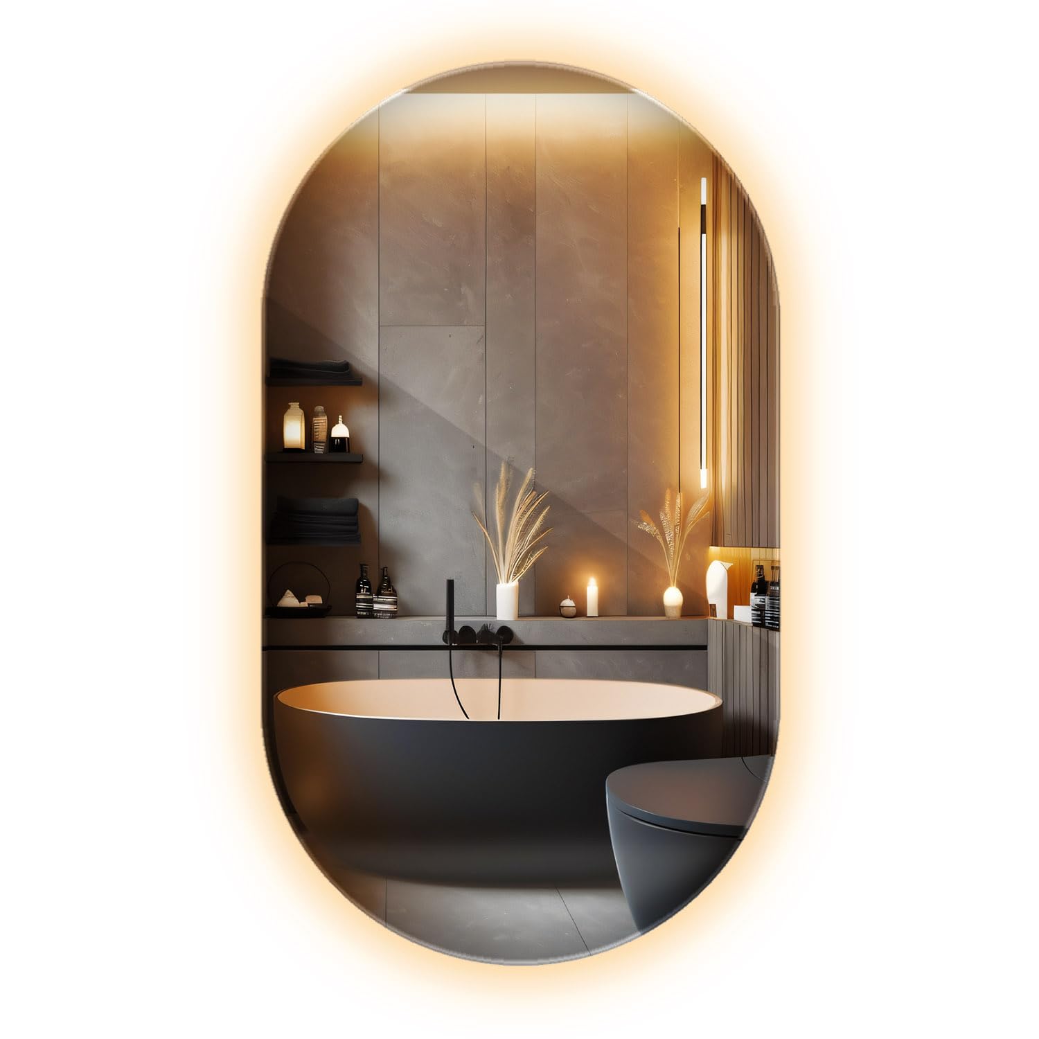 Specchio LED Ovale 46×80 cm da Parete Senza Cornice | Illuminazione Luce Calda 3000K | Specchio Moderno Minimal per Bagno, Camera, Ingresso e Zona Living