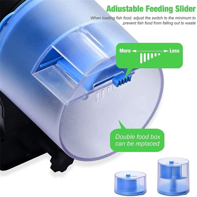 Foto 5 de 7 de PLABNK Alimentador automático de Peces, alimentador de Acuario con 2 dispensadores de Alimentos y Tapa