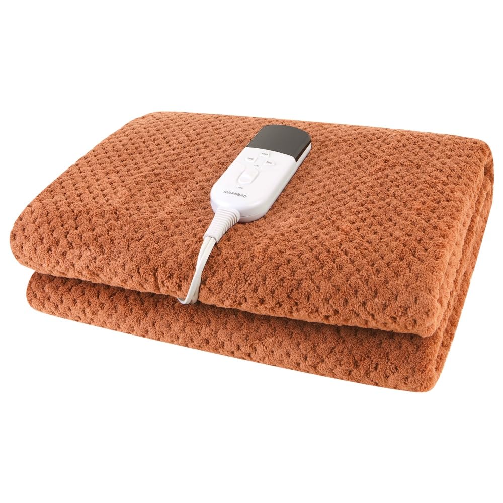 Manta eléctrica RUIANBAO Manta eléctrica de franela de doble capa con temporizador Almohadilla térmica 220 V 150 x 80 cm Colchón térmico Calentador de cama