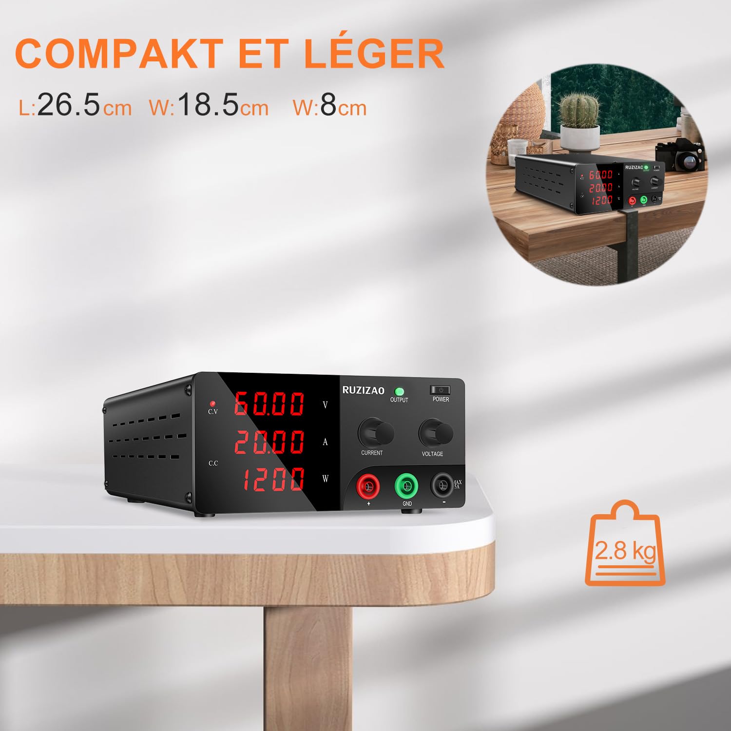 Alimentation de Laboratoire 60V 20A 1200W Haute Puissance Alimentation Stabilisée Réglable avec OUTPUT/Encodeur Bloc d'alimentation Laboratoire pour Automatisation/Laboratoire/Test de Batterie