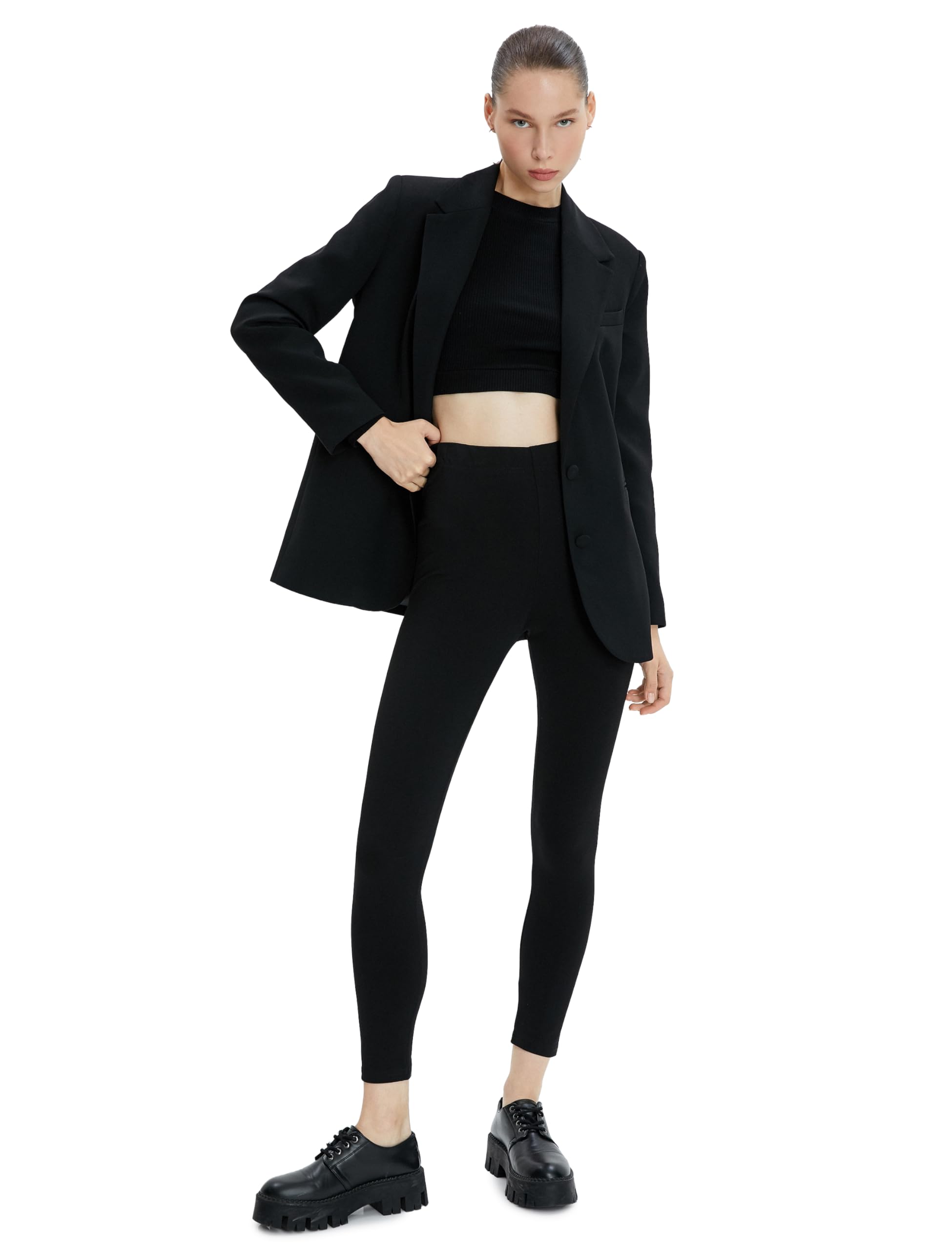 Leggings mujer Koton basic elásticos de tiro alto color negro 7