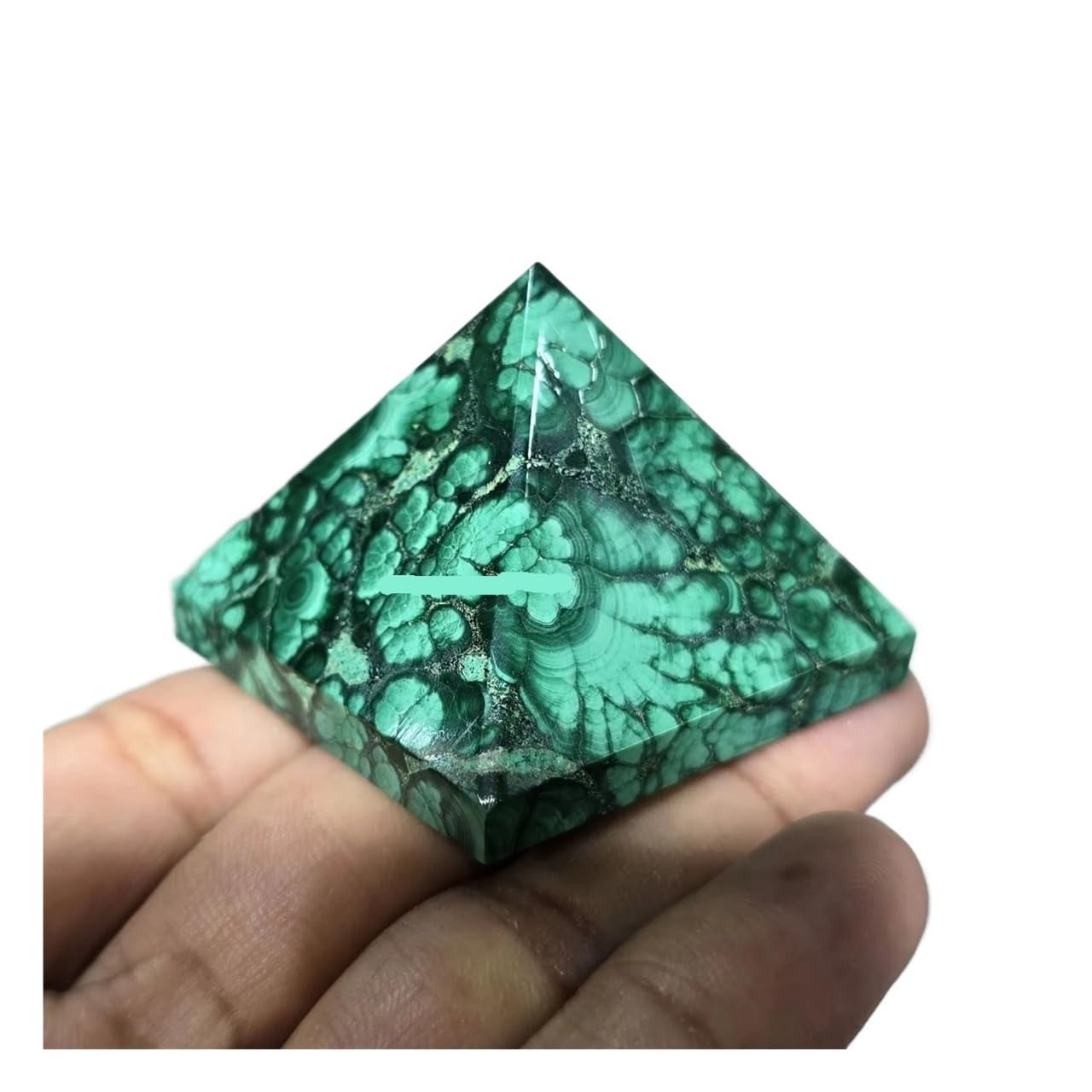 1 pezzo di piramide quarzo intagliato in malachite da 4-4,5 cm