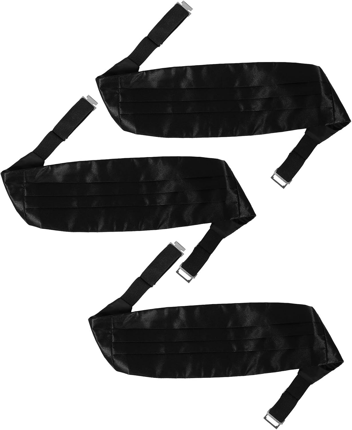 Cabilock 3pcs Men's Black Satin Adjustable Tuxedo Cummerbund with Buckle