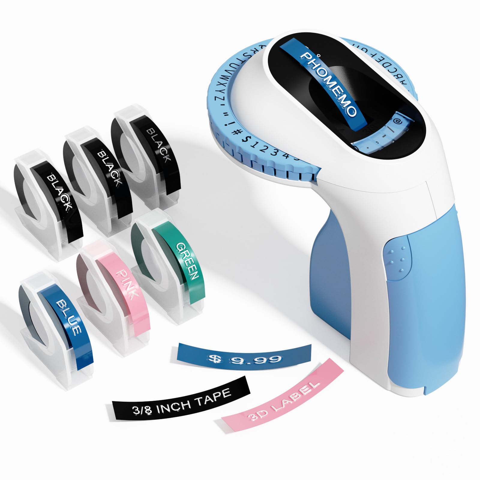 Phomemo Embossing Label Maker Machine with Tapes, E975 Portable Vintage Embossed Label Printer Writer, Embosser Label Machine with 6 Rolls Embossing Labels - Blue