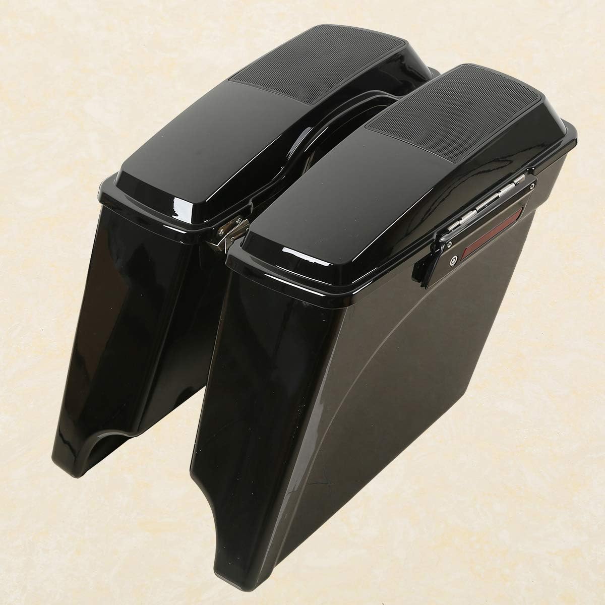 5" Stretched Hard Saddlebags Saddle bags w/ 6x9" Speaker Lids+Chrome Conversion Brackets for Harley Davidson 1984-2017 Softail Models FLST, FLSTC, FLSTF, FLSTN FLSTS models,Gloss Black