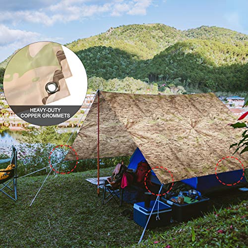 Fousam Camo Poncho, Waterproof Ripstop Hooded Raincoat Lightweight Packable Rain Cover for Hunting Camping Backpacking Emergency Tent Shelter Cp Desert - Thumbnail 6