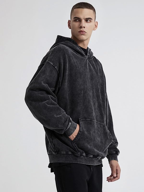 KEEPSHOWING Mens Oversized Hoodies Vintage Hoodie Couples Pullover Acid Wash Hoodies for Men Streetwear Sweatshirts(Black(hooded) M) image 5