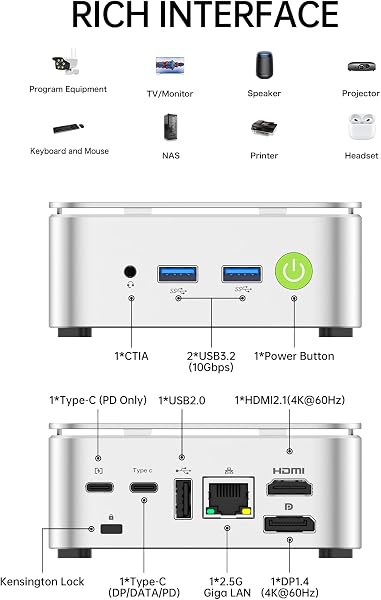 GMKtec Mini PC Ryzen 5 3500U (Mejor Que N150), 16GB RAM 1TB SSD, LAN 2.5GbE, WiFi, BT, USB-C, DP, Soporte Triple Pantalla 4K, Ordenador de Escritorio para Oficina y Hogar Nucbox G10 - 4