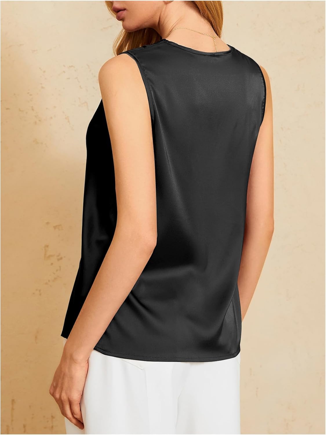 MakeMeChic Women's Draped Cowl Neck Camisole Silk Satin Tank Tops Office Work Shirt Summer Blouse - Image 2