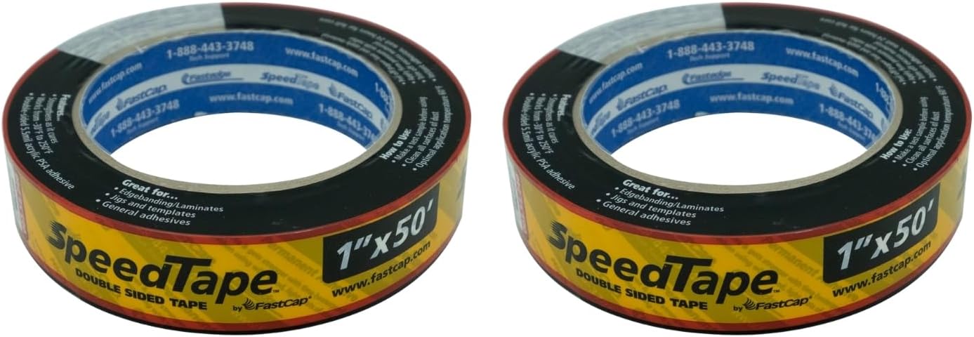 FastCap Peel and Stick SpeedTape Double Sided Adhesive Tape for Edge Banding - Wood Working Tools for Home Repair and Home Improvement - 1" x 50', 2-Pack - 98224-2P