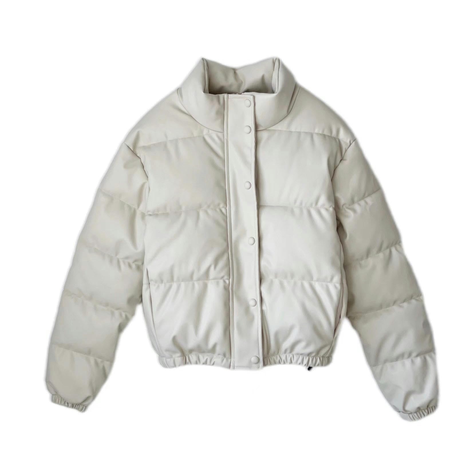 Chaqueta de algodón suelta con cuello alto para chicas calientes chaqueta de cuero de PU cálida gruesa