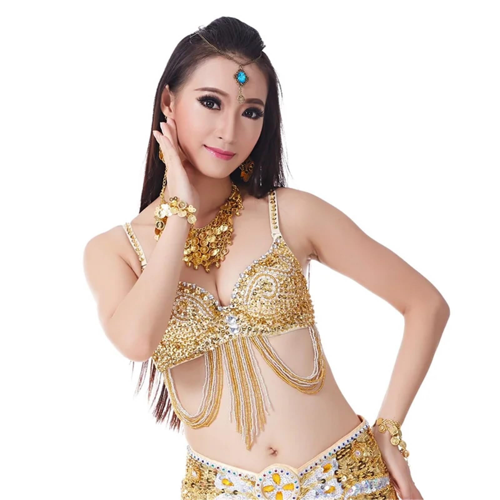 Top Danza del Vientre Disfraz 1 pieza de sujetador Sexy for danza del vientre for mujer, sujetador con cuentas, traje de danza del vientre, sujetadores, Ropa de baile femenina, sujetador con cuentas(B