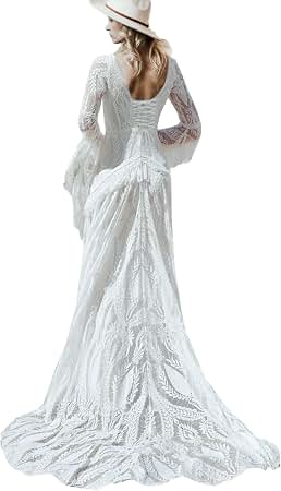 country western boho wedding dress Lxhome Dresses for Bride Luxury Lace Mermaid Bridal 2-Piece Beach Wedding Gown with Slit rustic wedding western wedding dresses emma stone & yorgos Color:Mocha Bronze Offered in 6 colors meta-related-collection-wedding-guest-dresses