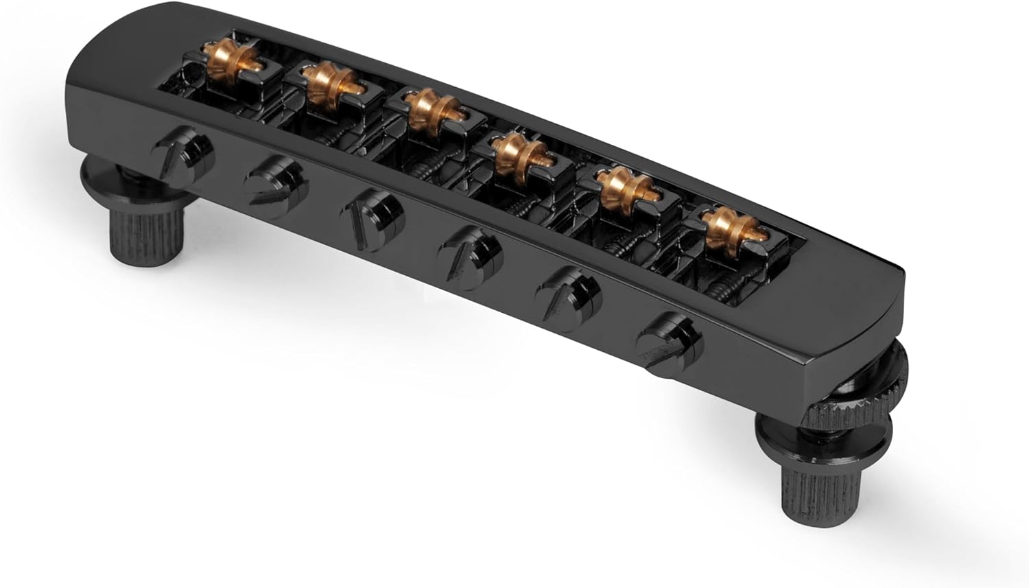 Golden Age Roller Bridge, Black| Bigsby Vibrato Compatibility | Low-Friction Brass Saddles | Nashville T-O-M 12" Radius