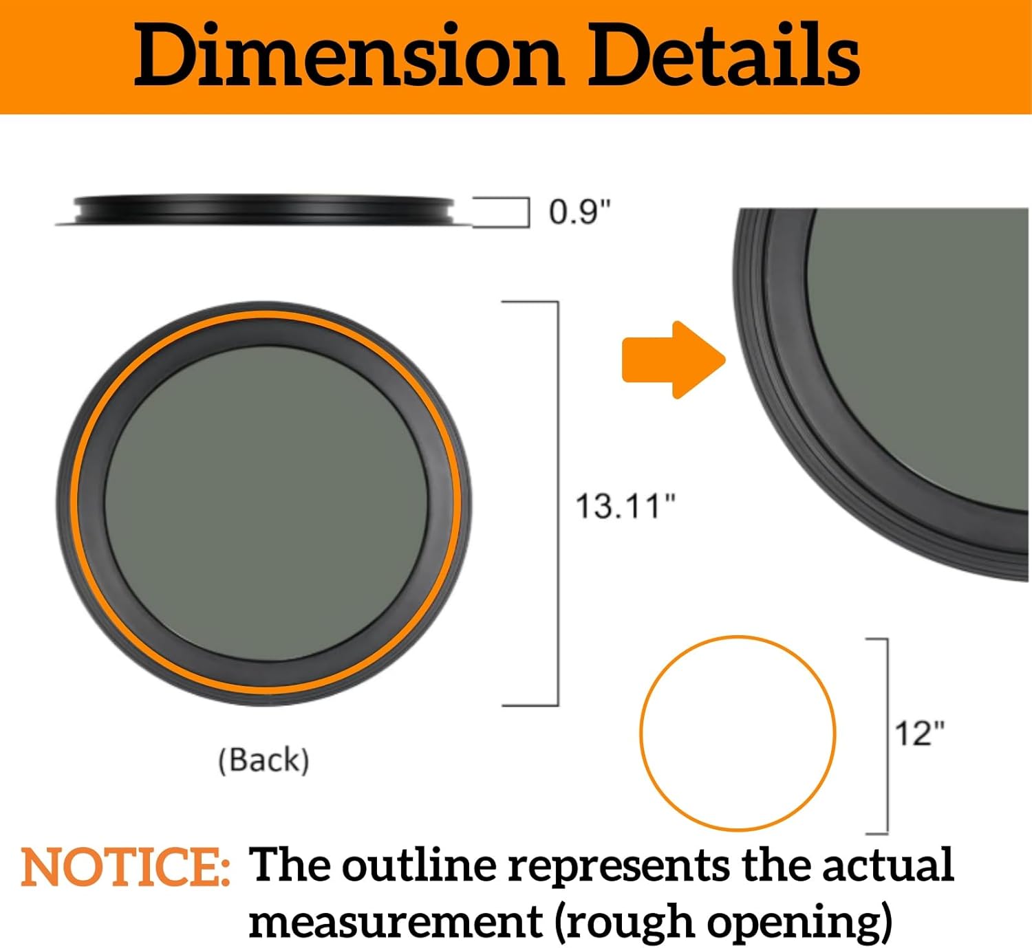 12" Round Tinted RV Window with Trim Ring - Fixed Replacement for Camper, Caravan, Motorhome - Fits 1-5/8" Wall Thickness Mixizap