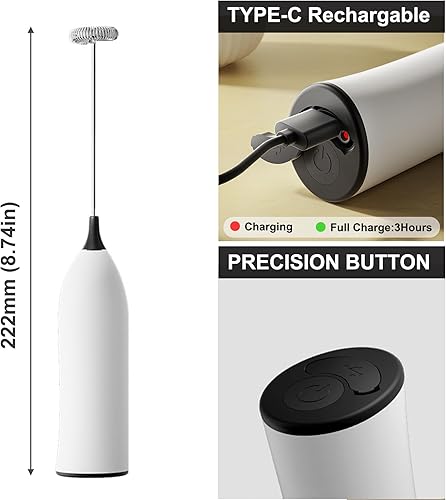Miniatura 2 de Espumador de café de mano, espumador de mano recargable por USB, espumador de leche de mano ajustable para capuchinos, chocolate caliente, batidos,