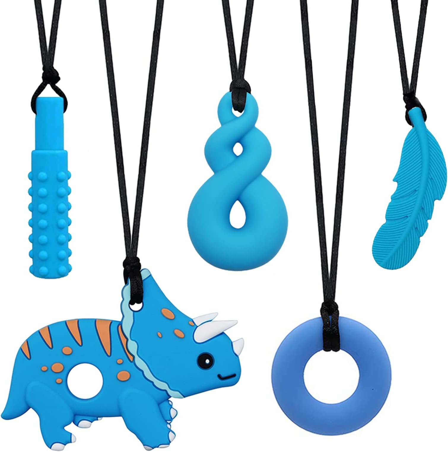 Atsky Chew Necklace for Sensory Kids, Boys and Girls - Silicone Dinosaur Chewable Necklace for Autism, Biting, Teething, ADHD, SPD - Chewy Oral Motor Chewing Pendant - Baby Teether Toys