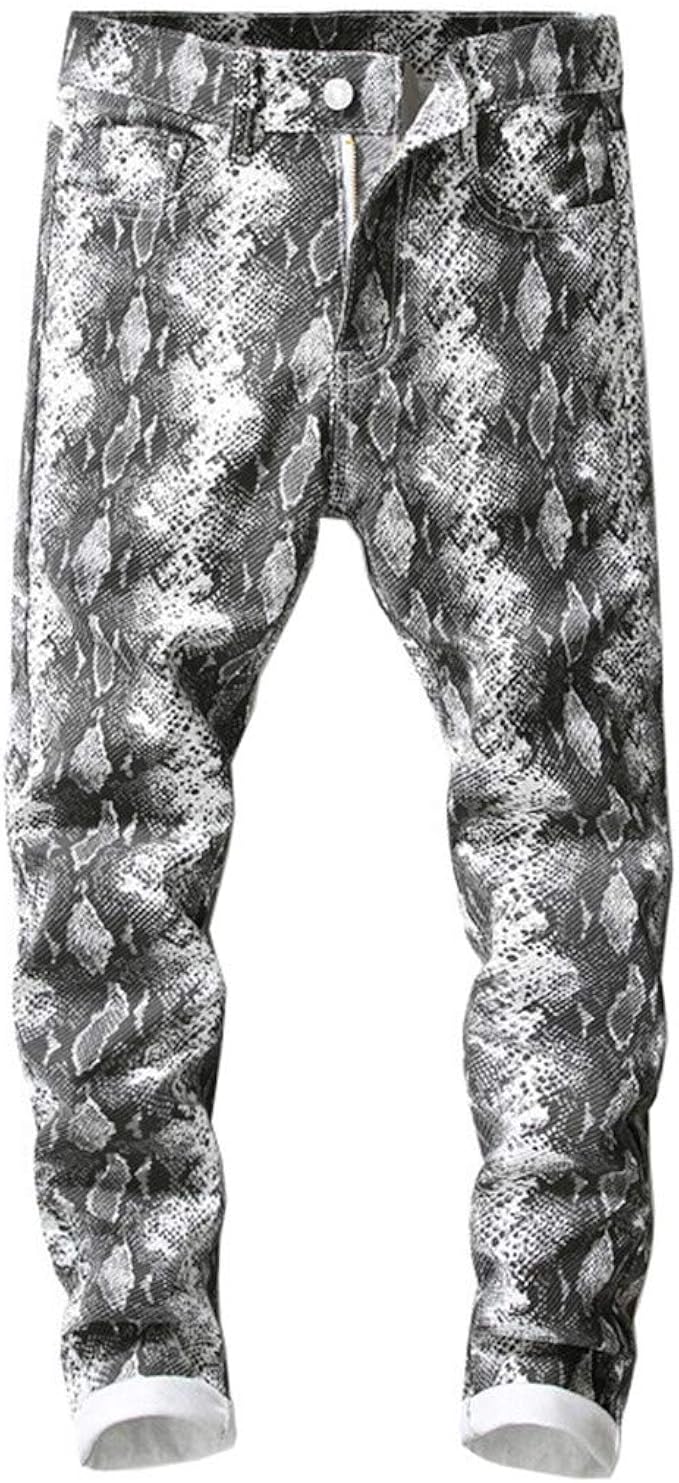 Pantalones vaqueros ajustados con estampado de flores para hombre, jeans  pintados de piel de serpiente, Envío Gratis|Pantalones vaqueros| -  AliExpress