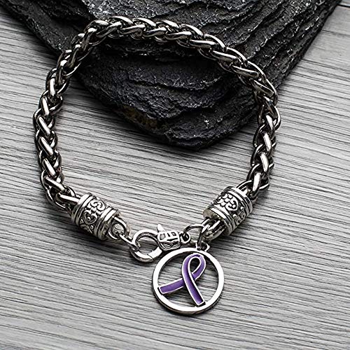 Infinity Collection Purple Ribbon Bracelet and Gift Bag, Pancreatic Cancer Bracelet, Purple Ribbon Awareness Bracelet