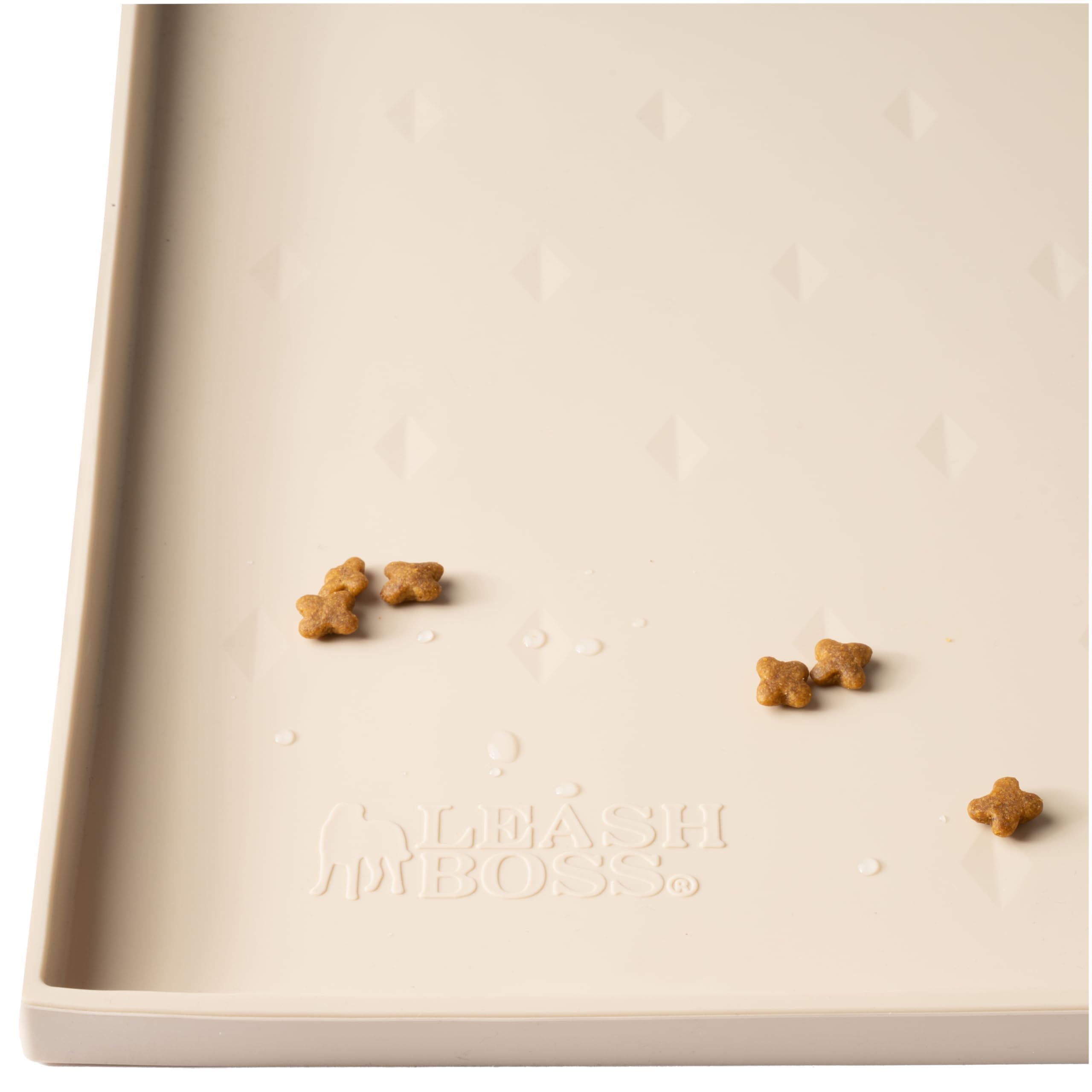 Leashboss Splash Mat XL Dog Food Mat with Tall Lip, Extra Large Dog Bowl Mat for Food and Water or Fountain, Non Slip Waterproof Silicone Pet Food Mat for Dogs and Cats (XL - 64 x 43 cm, Beige) — image 1