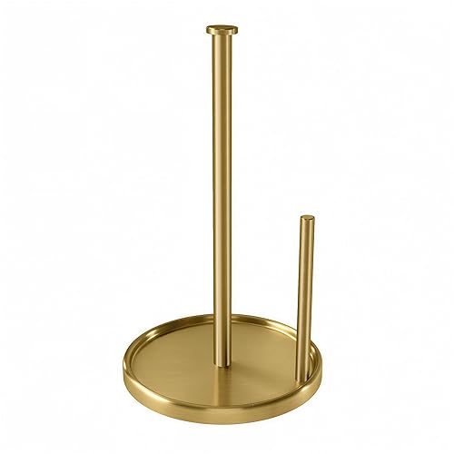 Paper Towel Holder Countertop, Standing Paper Roll Holder with Anti Slip Weighted Base, Stainless Steel Freestanding Paper Towel Holder for Kitchen, Gold - Gold