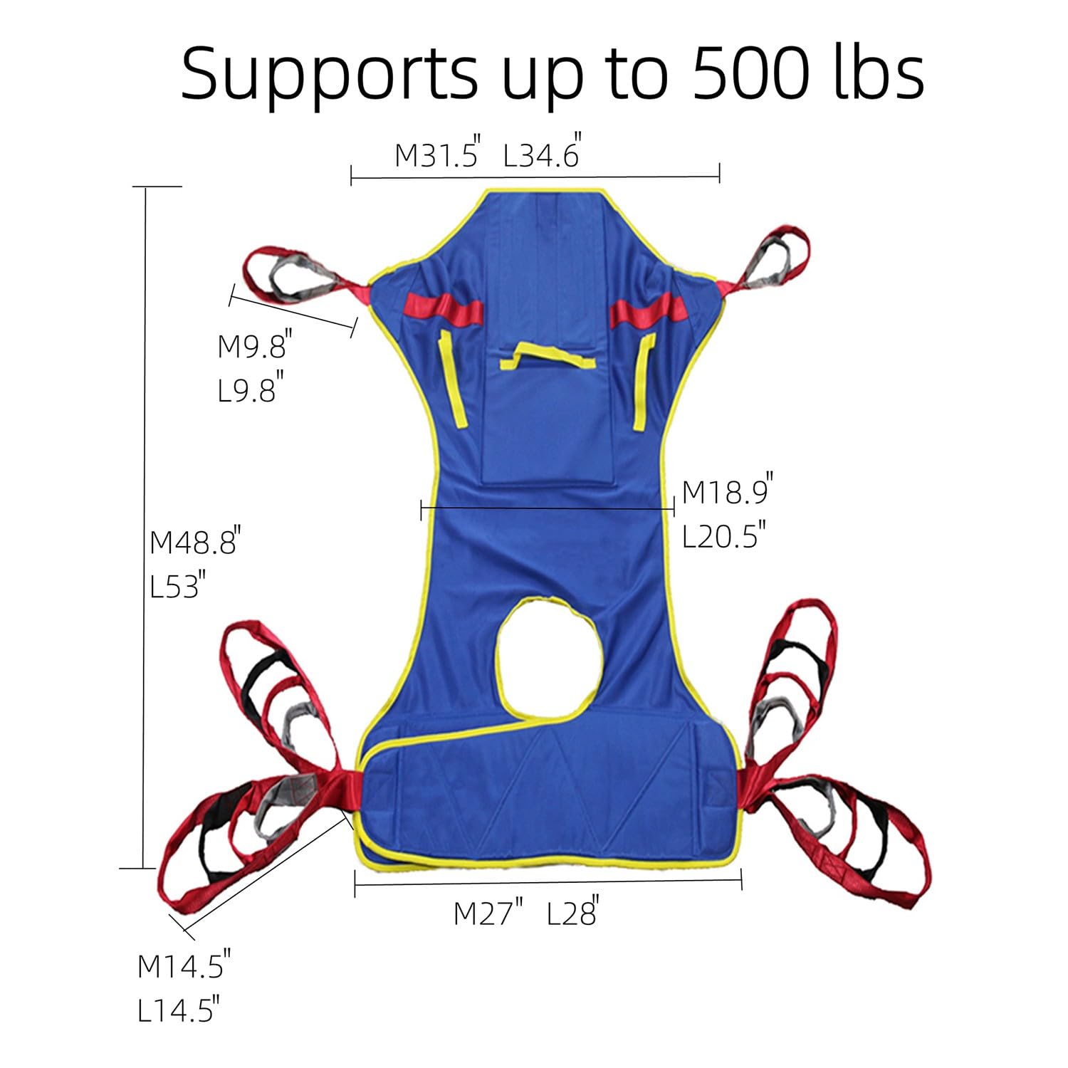 Arnés Elevación Paciente Cuerpo Completo, Inturón De Transferencia Médica De Elevación, Gruas Personas Mayores, para Enfermería, Anciano, Discapacitado, Arnes para Baño,Carga Máxima 230 Kg L