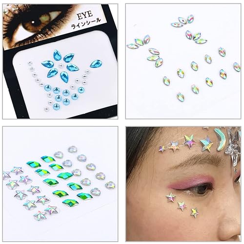 Miniatura 4 de Bowitzki Face Jewels - Diamantes de imitación para maquillaje, gemas para la cara, calcomanías de diamantes de imitación para ojos, lágrimas,