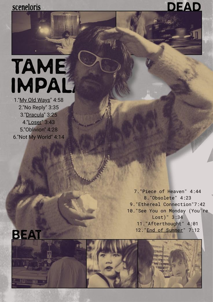 Music Artist Glossy A4 Self-Adhesive Poster | Unframed Psychedelic Music Wall Art | Premium Decor for Fans & Collectors - Tame Impala (Artwork 3)