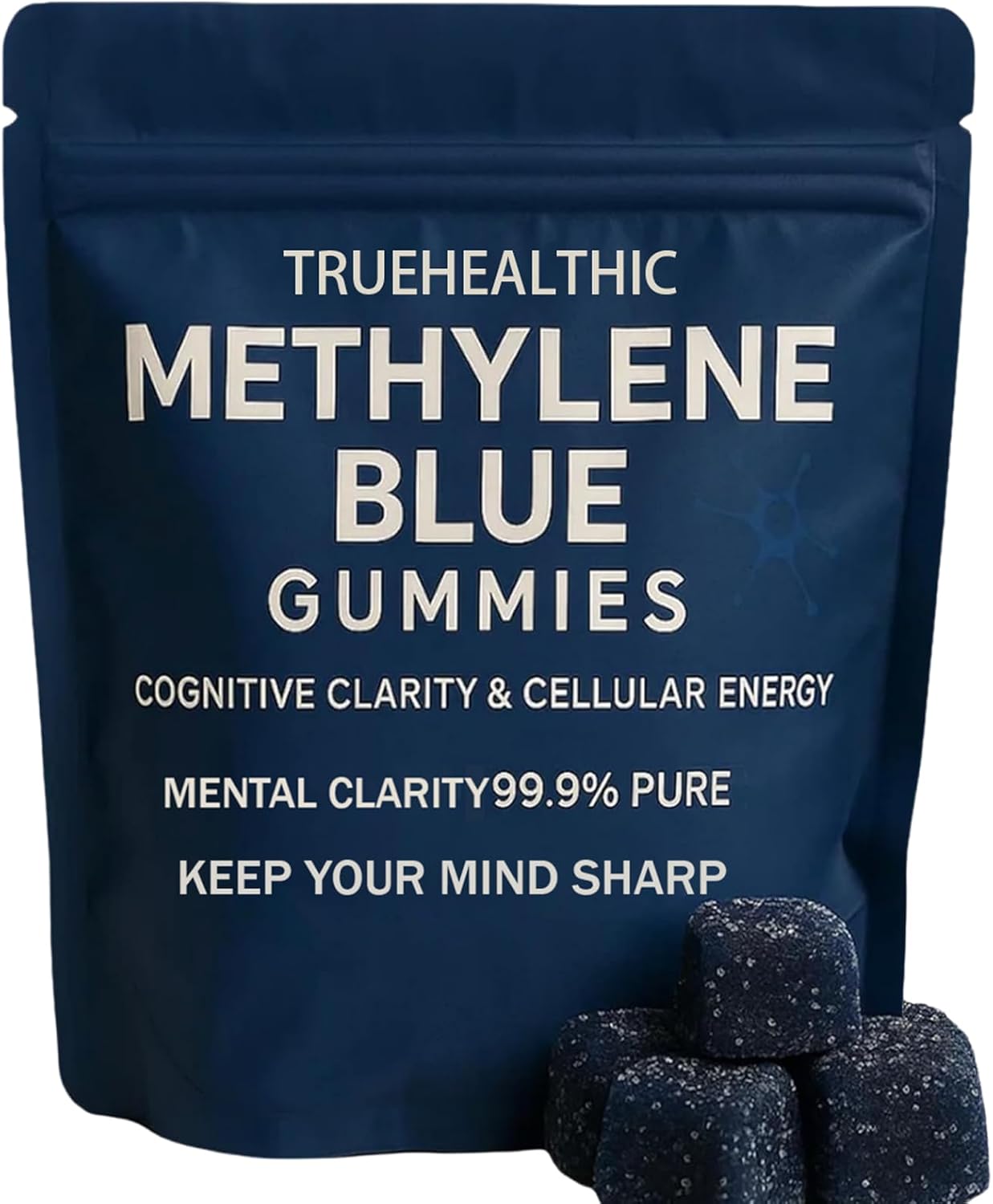 Methylene Blue Gummies, 5mg of Methylene Blue Per Gummy for Sustained Energy, Mental Clarity, Lifted Mood, Sharper Focus, 99.9% Pure, 30 Gummies Per Bag (1)