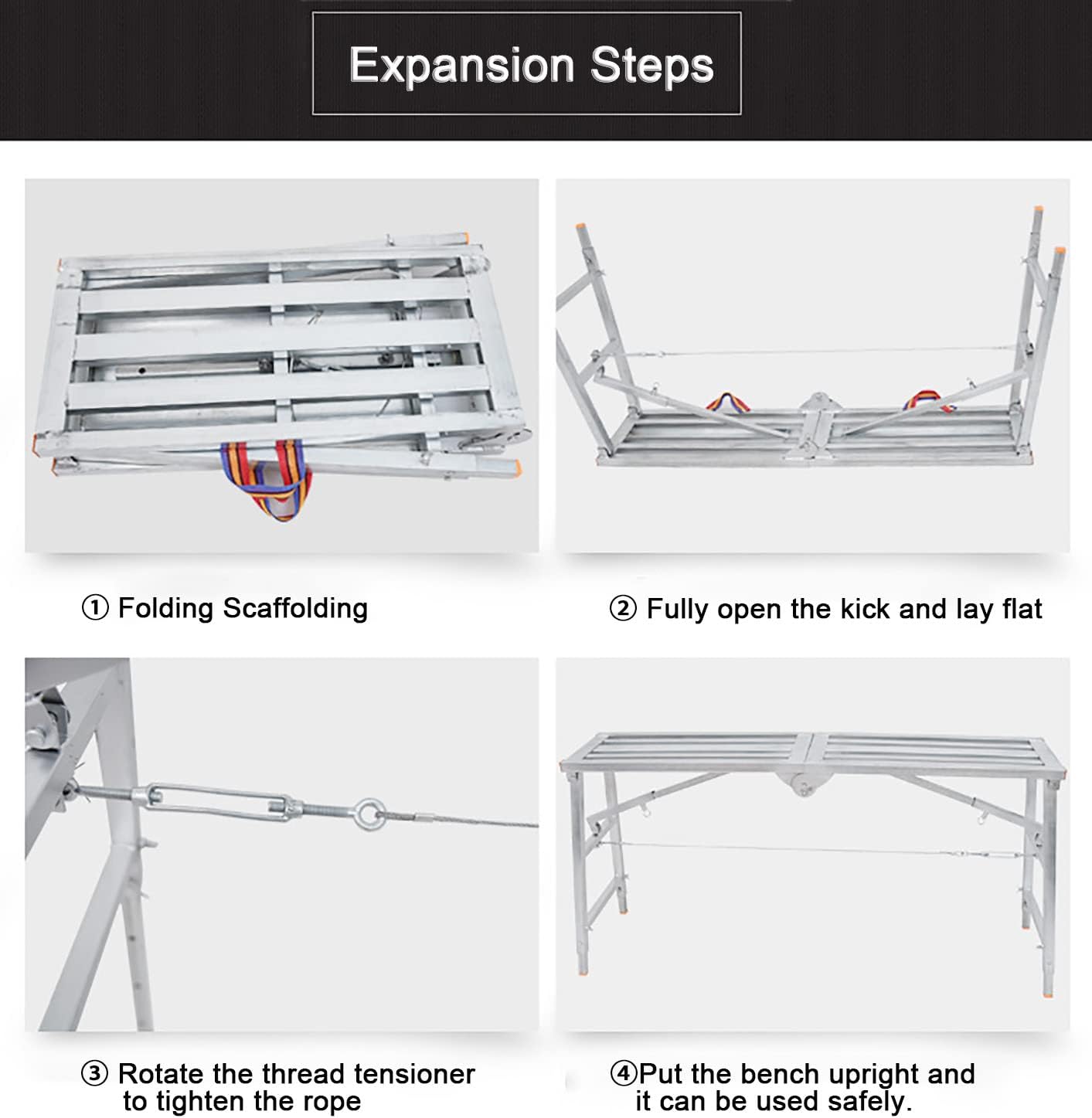 Scaffolding Equipment Multipurpose Work Platform Portable Folding Scaffold Tower Ladder Stool Work Bench, for Home Improvement, Patching Drywall Or Cleaning Windows, 150Kg/330Lbs L