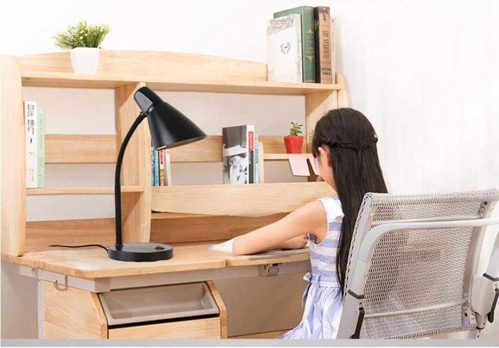 LED Desk Lamp Student Eye Protection Learning Lamp LED Desk Reading Lamp, Simple Bedside Lamp Plug-in Three-Stage Dimming Table Lamp Reading Lamp (Color : Black)