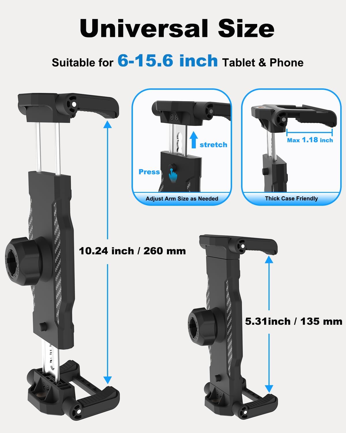 Tablet Holder Tripod Mount Adapter Fit for 6.1-15.6" iPad & Phone