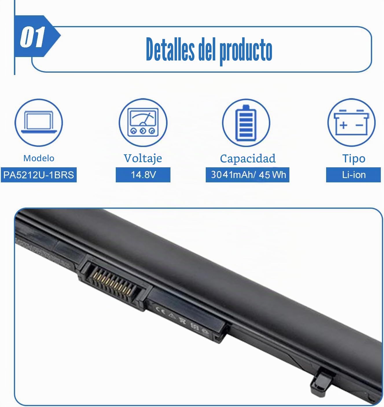 Batería para portátil Toshiba Satellite Pro A30-C A30-D A40-C A40-D A40-C A50-D A50-D A50-D A50-D A50-E R40-C R50-B R50-C R50-D Tecra A40-C A40-D C40-C C40-D C50-B C50-C C50-D C50-E Z50-C Z50-D Z50-E