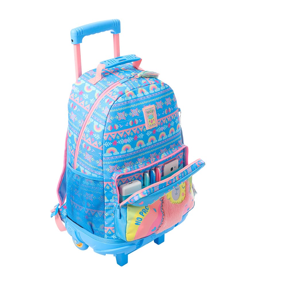 TOTTO - Mochila Escolar con Ruedas, Modelo Llama L, Mochila Grande, Capacidad 25 L, 2 Compartimentos, 2 Bolsillos para Botella, Protección contra Impactos, Cómodas Correas Ajustables, Color Azul