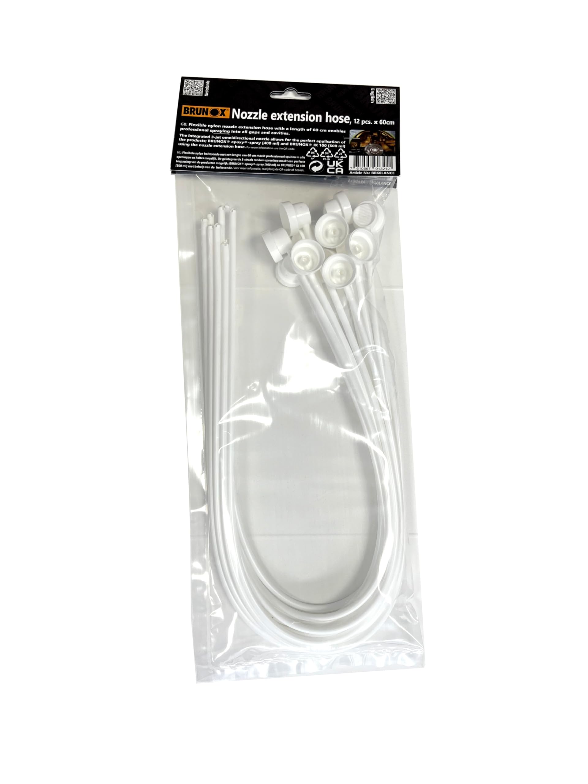 BRUNOX Hohlraumsonde, Weiß, 12 Stück zu 60 cm, Nylon, Pump Sprayer mit 3-Strahl Rundumdüse