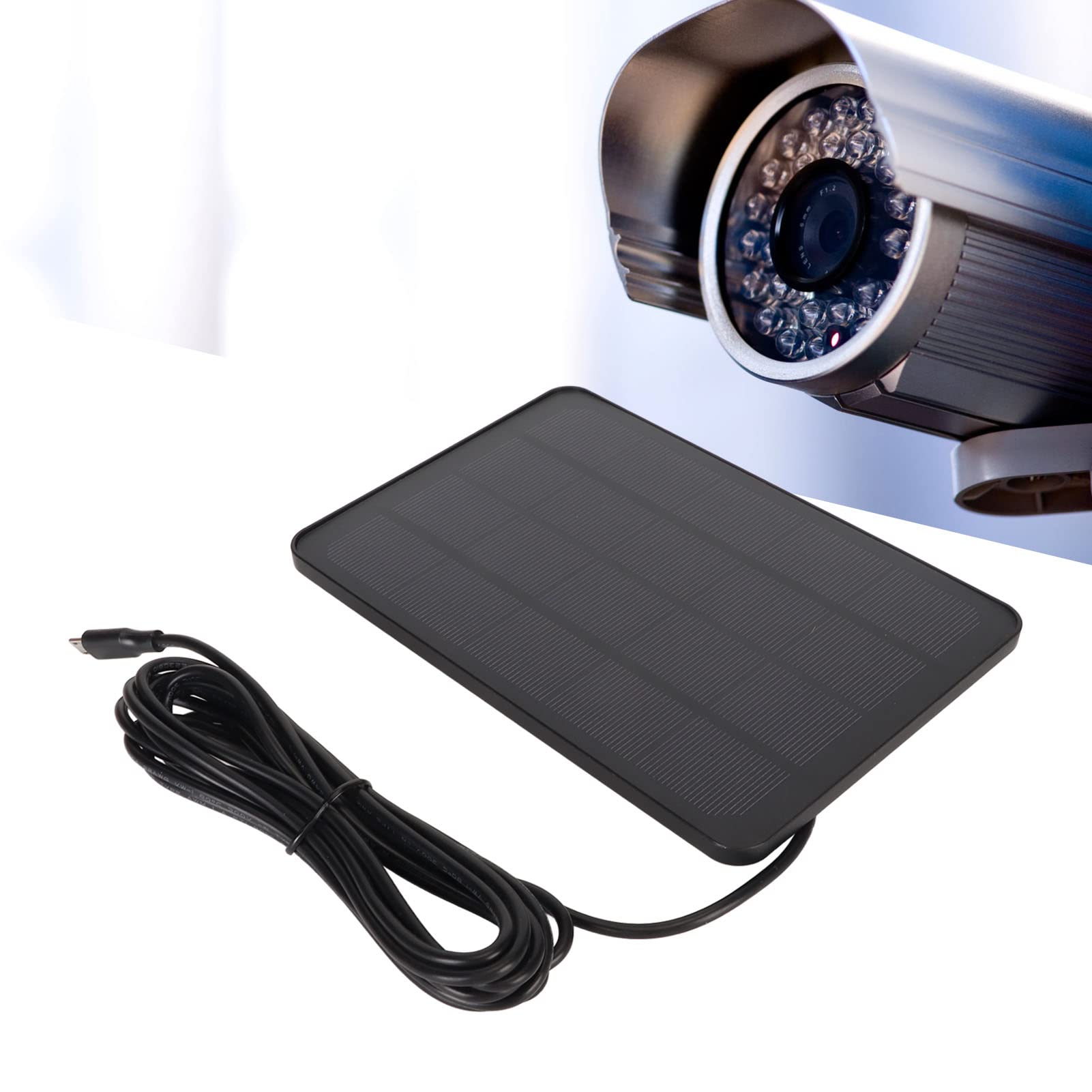 Elprico Pannello solare per telecamera di sicurezza, per telecamera di sicurezza DC 5V, caricatore per telecamera impermeabile IP65, telecamera di sicurezza alimentata a batteria ricaricabile (Nero)