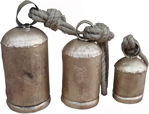 Mango Gifts Harmony - Juego de 3 campanas de vaca vintage con acabado dorado antiguo (campanas cilíndricas)