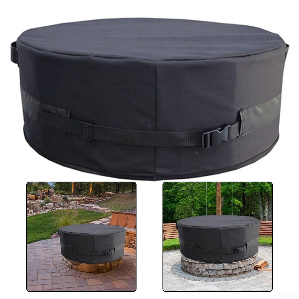 Housse de foyer rond, 130 cm en tissu Oxford robuste résistant aux intempéries avec poignées latérales, pour brasero intégré, noir