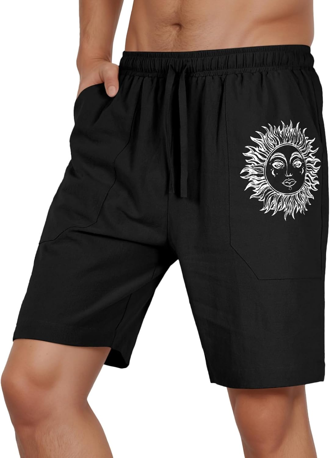 Puimentiua Casual Mens Linen Shorts Lightweight Elastic Waist Summer Beach Shorts - Image 7