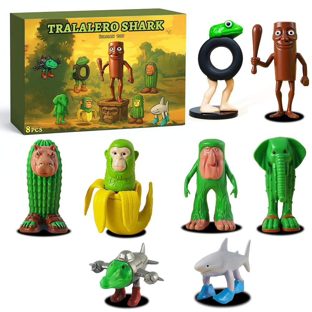 Italian Brainrot Action Figures Set,Funny Collectible Figures for Kids & Adults,Tralalero Tralala-Inspired,Creative Shark,Monkey and More Toys,Safe Gifts for Fans Ages 6+ (A 8pcs)