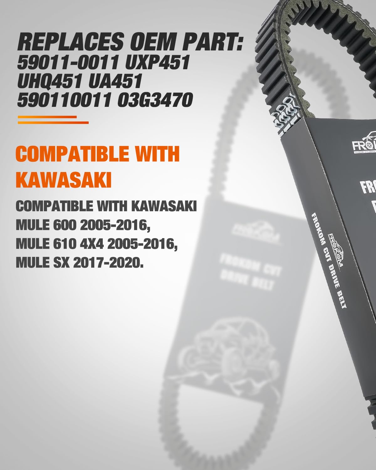 Frokom Drive Belt Fit for Kawasaki Mule 600, 610 2005-2016, Mule SX 2017 2018 2019 2020, Replaces 59011-0011, 590110011