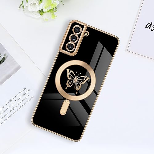 Miniatura 7 de Funda magnética para Samsung Galaxy S21 Plus 5G, bonita funda con borde chapado en mariposa con MagSafe para mujeres, niñas y hombres, TPU suave, a