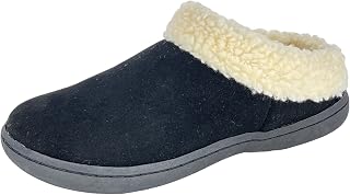 Womens Slipper Suede Leather With Faux Sherpa Collar JMH1894 - Plush Memory Foam Footbed - Indoor Outdoor House Slippers For Women