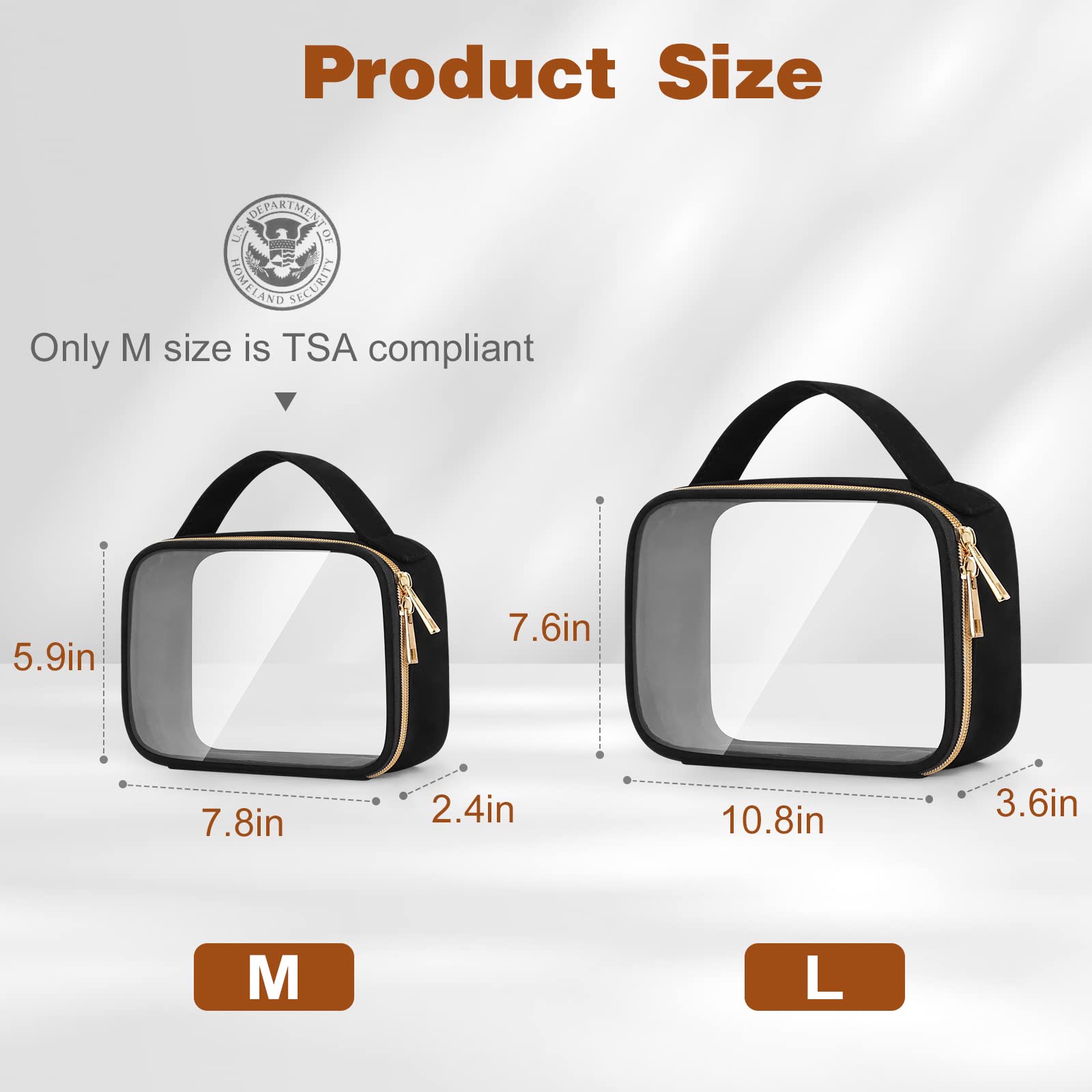 Wedama TSA Approved Toiletry Bags, 3 Pack Clear Makeup Bags with Handles, Large Opening Clear Toiletry Bags, PVC Clear Cosmetic Bags for Women and Men, Clear Cosmetic Bags with Double Zipper, Black