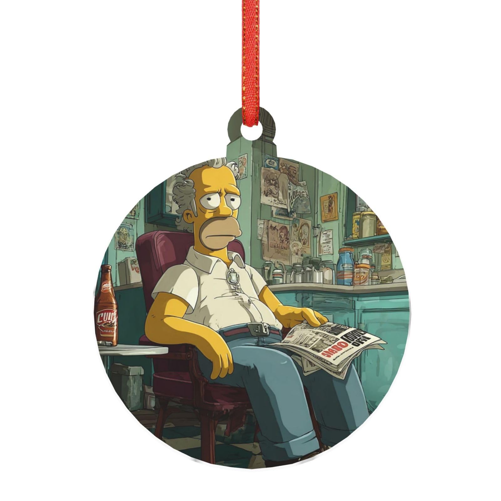 Hjkjkkj Round Shape Acrylic Ornament Christmas Tree Decoration Clear Round Pendant With Red Ribbon Simpsons Christmas Ornaments Indoor Outdoor Hanging Acrylic Pendants For Xmas Party Decor