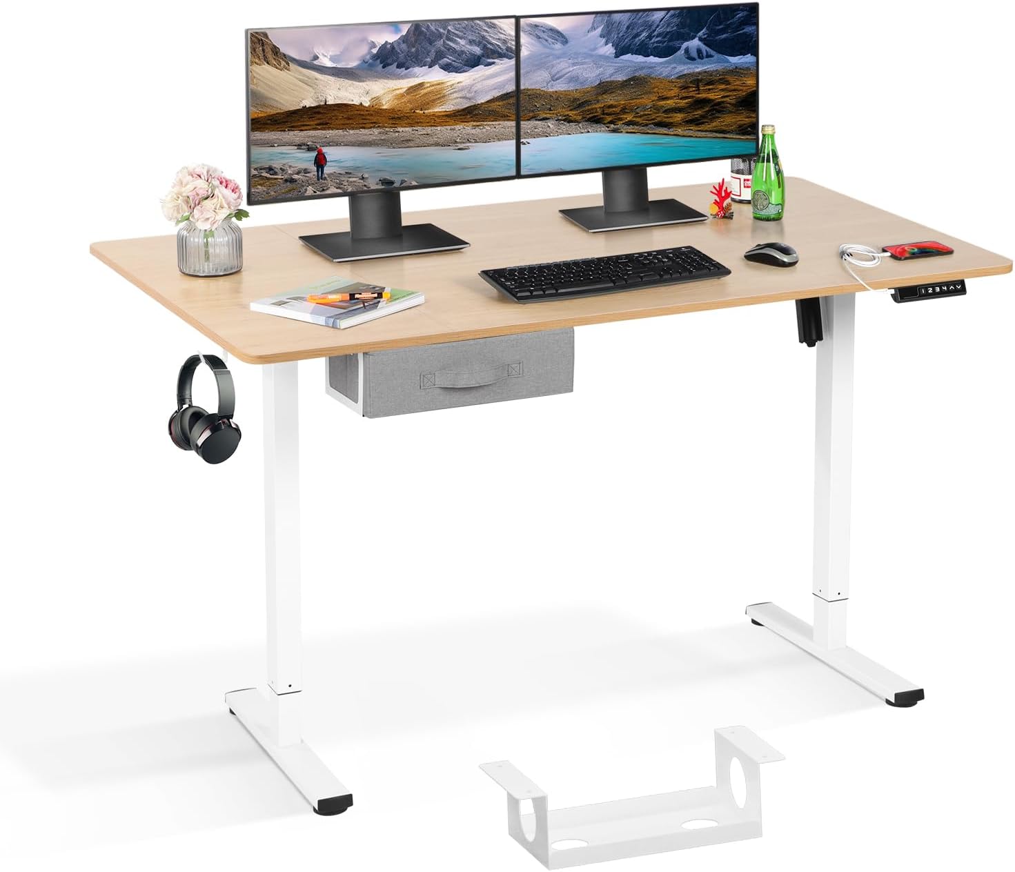 BELIWIN Height Adjustable Standing Desk with Drawer Storage, Electric Sit Stand Desk with USB