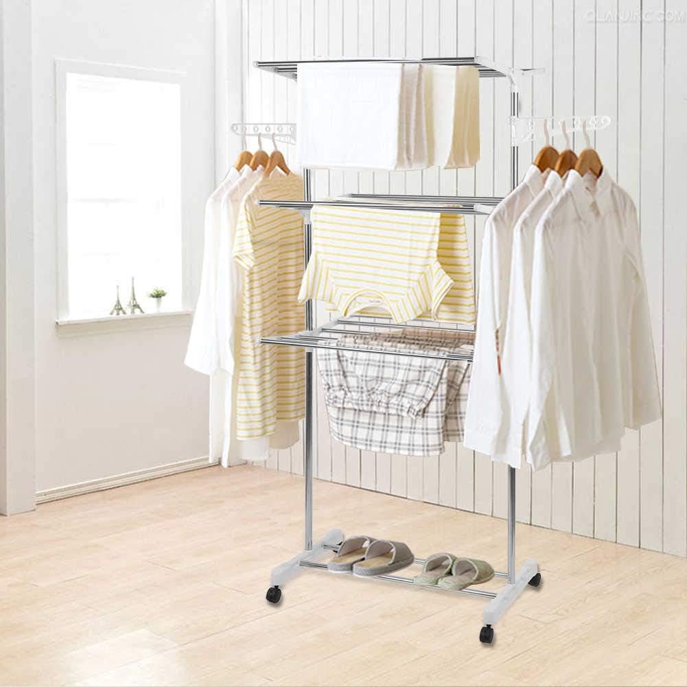 Foldable, Rolling, Stainless Steel Rods & Compact Storage Laundry Clothes Drying Rack System, Made-in-Korea, Premium Size