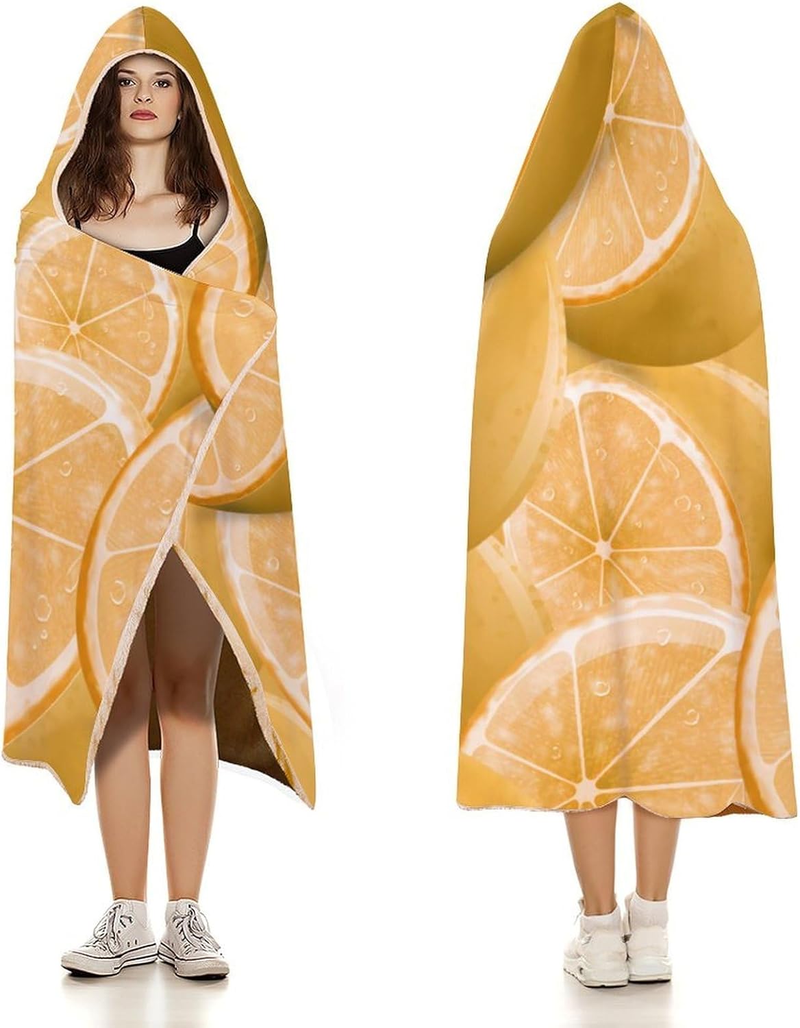 Deliciouss Yellow Lemon Fashion Wearable Blanket Hoodie Fleece Throw Cloak Robe Unisex